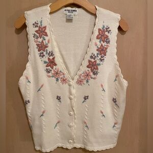 Alfred Dunner Floral Embroidered Sweater Vest
